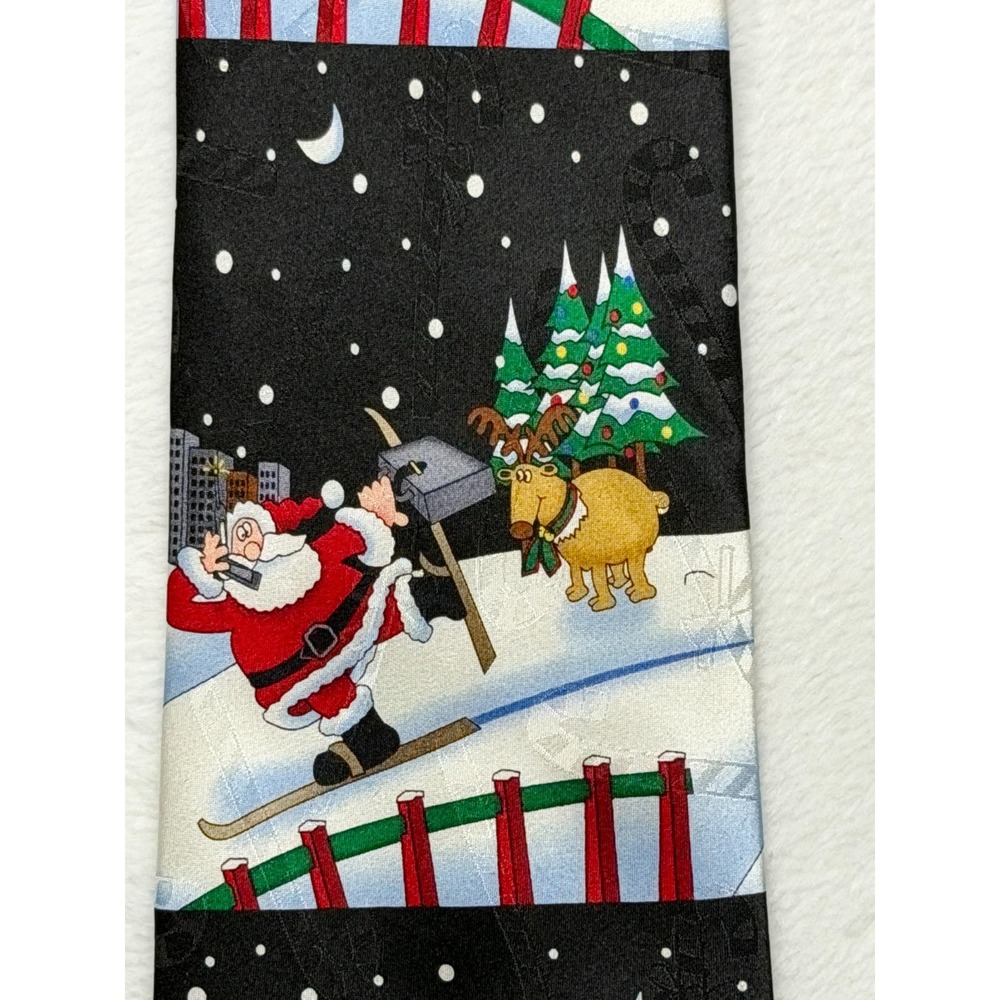 Yule Tie Greetings Santa With Brief Case & Cell Phone Silk Tie by Hallmark - Picture 2 of 8